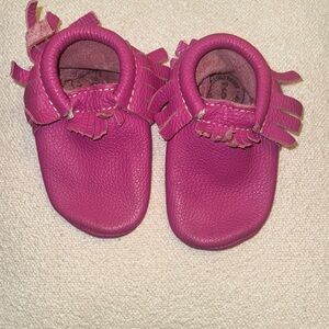 Freshly Picked Pink Leather Kids Moccasins